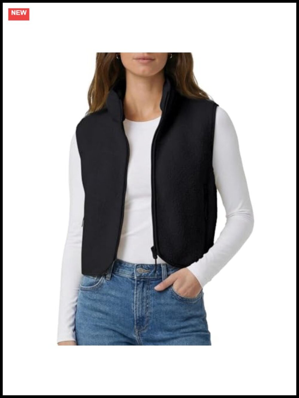Polomitas Sherpa Fleece Cropped Zip Vest Sleeveless Warm Fall Layer